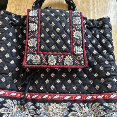 Vera Bradley VTG Mimi Backpack Quilted 100% Cotton ''Classic Black'' Floral