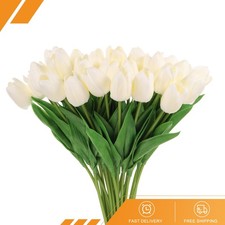 24Pcs Fake Tulips Artificial Flowers PU Tulips Real Touch Yellow White