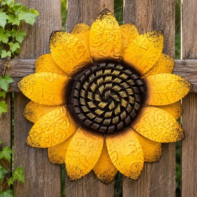 12'' Metal Sunflower Wall Decor Yellow Rustic Farmhouse Flower Art Indoor Outdoor