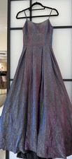 Blue Purple Metallic V-Neck Strappy Long Prom Formal Gown Size S