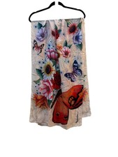 Anuschka Nature Inspired Chifon Scarf 70"x23" Floral Vibrant Butterfly