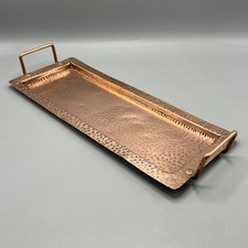 Antique Copper Tray Hand Worked Long Narrow Rectangular Decanter Drinks Handles