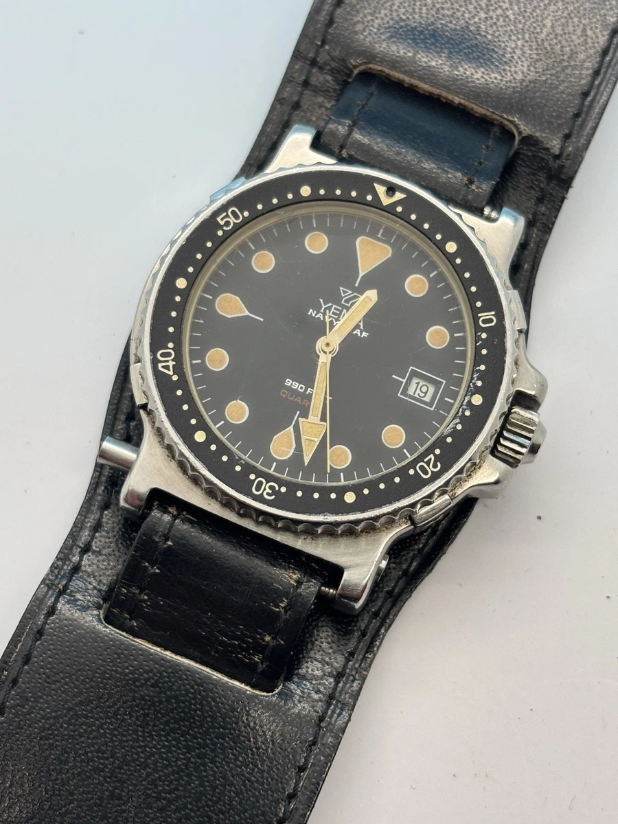 Montre De Plongée Yema Navygraf Quartz - Cadran Noir, Bracelet Argenté, Occasion