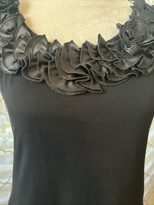 #ad JW Women#x27;s Black Tank Top Ruffled Scoop Neck Size Small $14.00