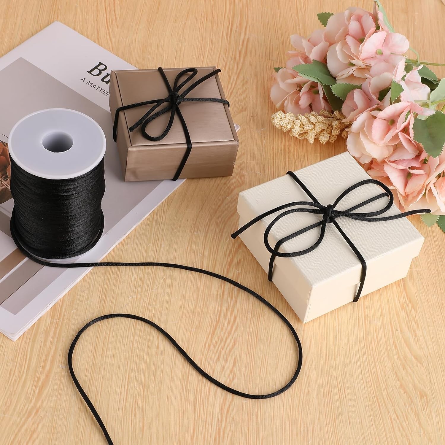 Nylon Satin Cord Thread Black 3mm 55 Yards for Macrame Bracelet String Craft