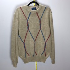 Arrow Blazer Vintage Acrylic Sweater Cream w/ Red & Blue Pattern Size L