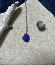 Handmade Genuine Cobalt Blue Sea Glass Necklace Pendant Gift Wire Wrapped 18