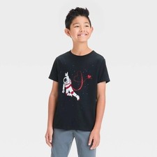 Cat Jack Boys XXL 16/18 Husky Black Astronaut Heart Space Graphic T-Shirt NEW