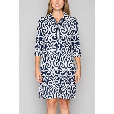 Gretchen Scott Blue/White Arabesque Everywhere Dress Large NWT