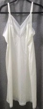Vintage Slip White Night Gown Lingerie Sleep Wear SZ L Made in USA Nylon Lace