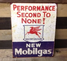 Mobilgas Socony Performance 2nd to None Metal Sign Tin Vintage Garage Oil Auto 