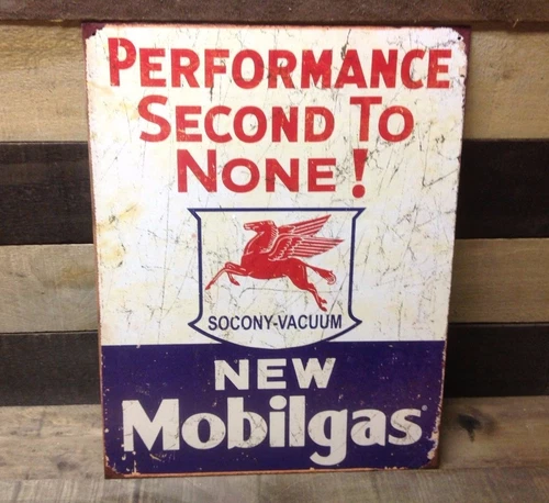 Mobilgas Socony Performance 2nd to None Metal Sign Tin Vintage Garage Oil Auto