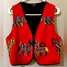 Casa Maya Tipicos Stitch Vest Womens Size M Guatemala Embroidered Alpaca Scene