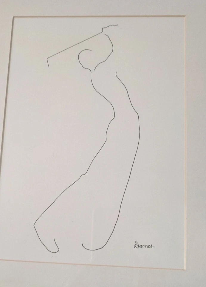 Pen & ink line drawing GOLFING Black & White Framed Print Wall Art Picture 13x16 - Image 3 of 4