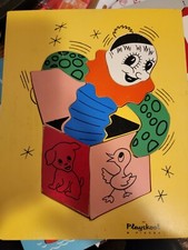 Vintage Childrens Painted Wooden Jack In The Box Playskool Puzzle 9pc Dog Duck