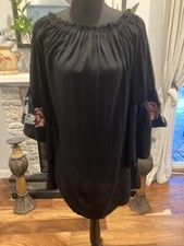Blue Rain Flowy Boho Cottage core Embroidered Bell Sleeve Women's Mini Dress SzM