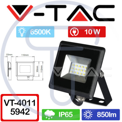 V-TAC VT-4011 E-Series 10W SMD LED floodlight Black Colour Cold Light Outdoor