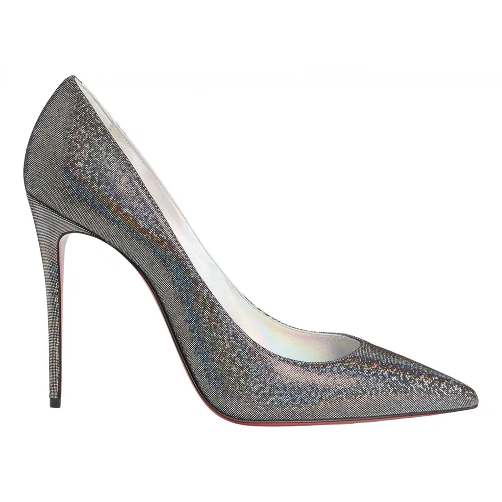 Christian Louboutin Kate 100 Silver Suede Disco Stiletto Pointed