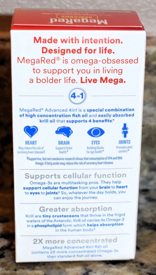 MegaRed Advanced 4 en 1 500 mg, 25 cápsulas blandas - Aceite concentrado Omega-3 de pescado y krill Foto 2 de 4