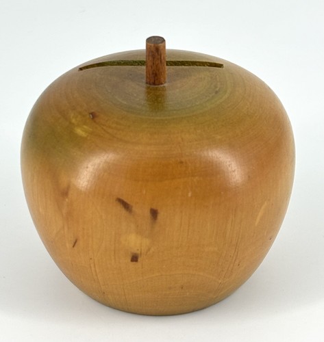 Vintage French FMF WOODEN APPLE SHAPED MONEY BOX (No Key) Treen - Picture 3 of 7