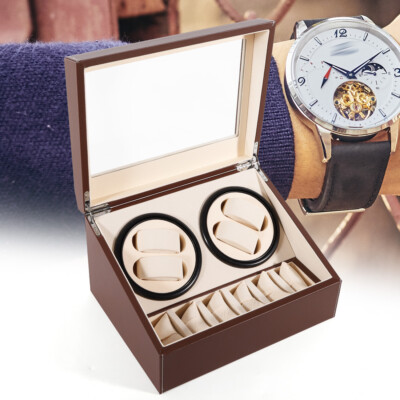 Leather Watch Winder Storage Display Case Box 4+6 Slots Automatic Rotation USA