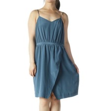 MADEWELL Dress Women's 6 Silk Sandstar Teal Spaghetti Strap Wrap Slitted Mini
