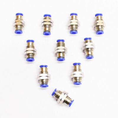 10pc One Touch Push In Fittings Bulkhead Union 1/4''OD MettleAir MTM1/4