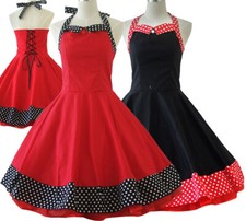 Women 50s 60s 70s Vintage Retro Rockbilly Swing Dress Pinup Party Polka Dot Red