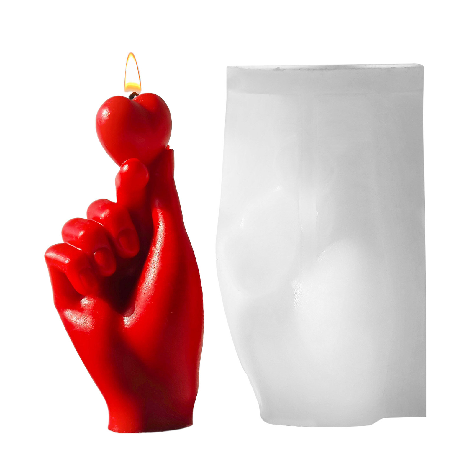 3D Finger Heart Silicone Mold for Candles Soap Resin Valentine DIY Craft  