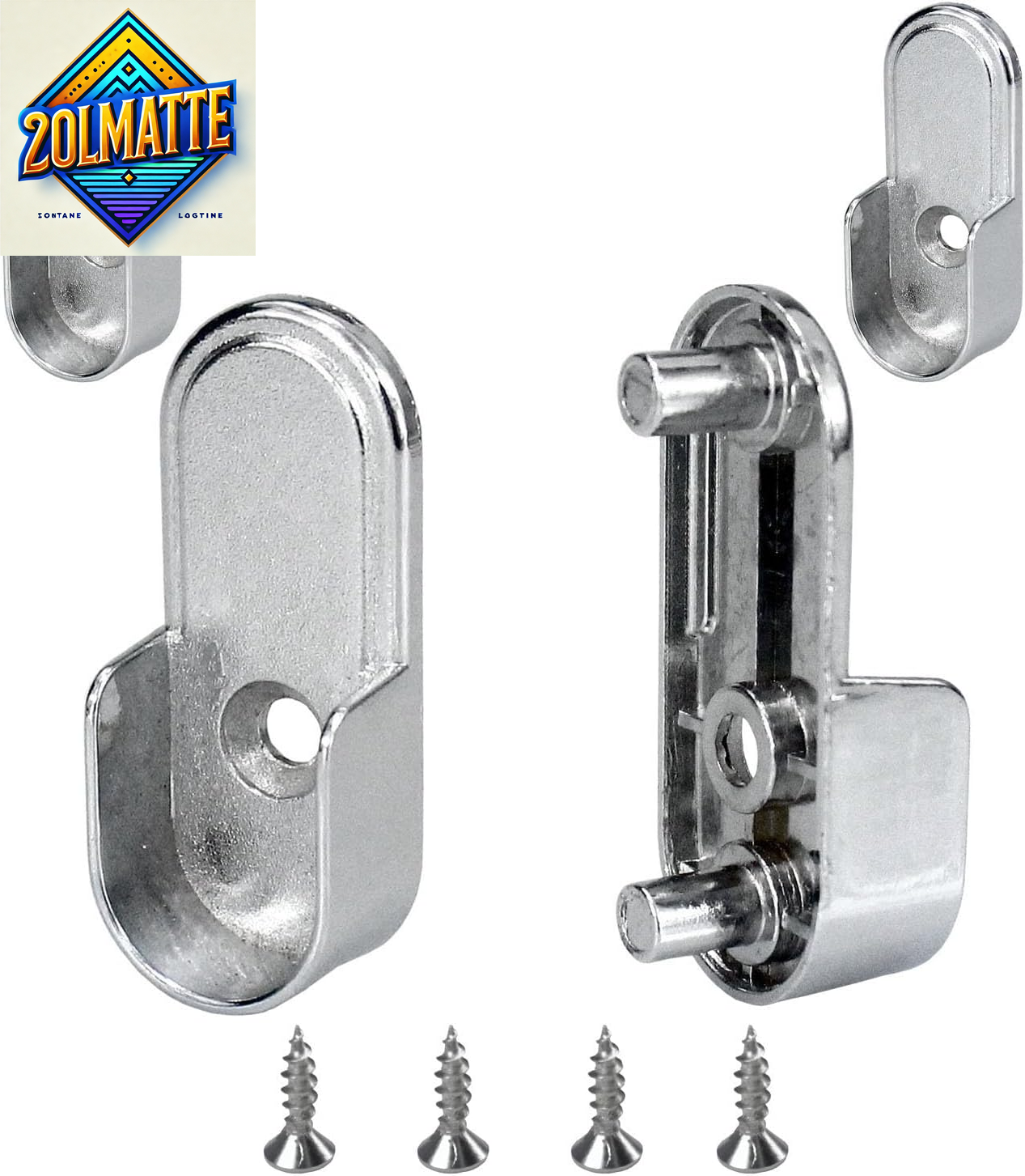 4Pcs Zinc Alloy Wardrobe Bracket 15mm x 30mm Oval Closet Rod Holders-image