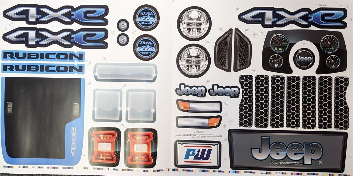 Power Wheels 3900-8481 Label Sticker Decals Jeep Wrangler Rubicon JL Blue