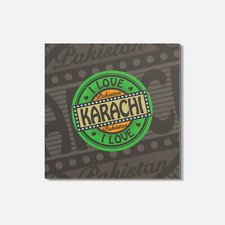 I Love Karachi Pakistan Travel Label 4'' X 4'' Square Wooden Coaster