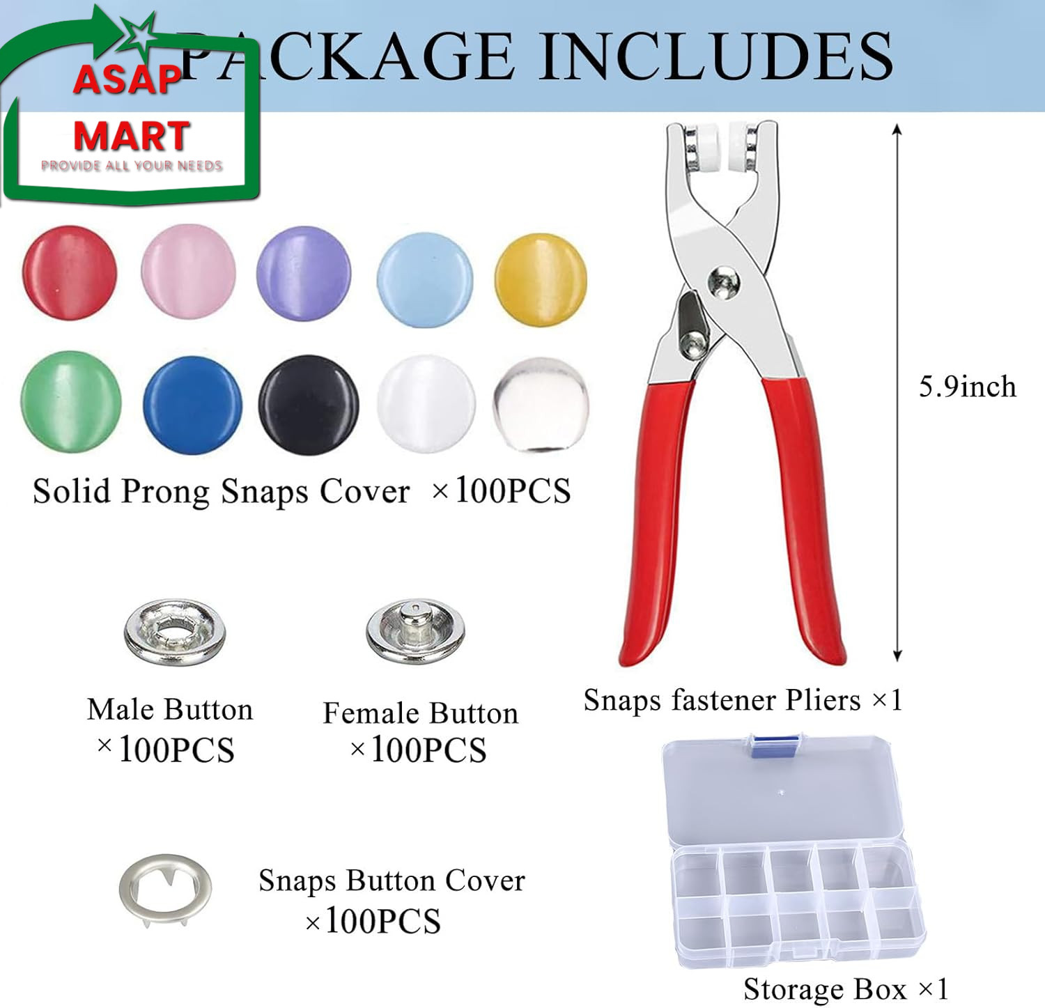 Minestylish 100 Sets Metal Snaps Buttons with Fastener Pliers Press Tool Kit Per