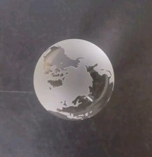 World Globe Paperweight Etched Frosted Crystal Glass Clear, 3  