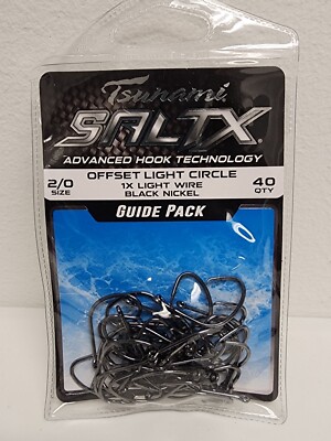 Tsunami SaltX Offset Light Circle Black Nickel Size 2/0 Hooks 40 Quantity NEW