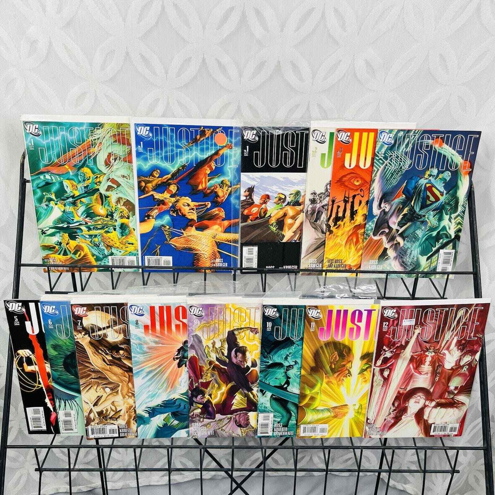 JUSTICE 1-12 Set Alex Ross DC Comics League Heroes Villains #1 2nd Print