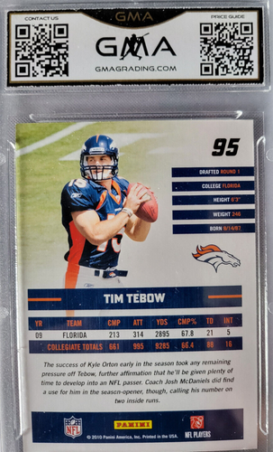 TIM TEBOW 2010 DONRUSS RATED ROOKIES GMA 8 5 NM M GRADED NFL ROOKIE RC 
