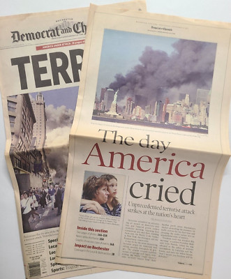 Rochester NY D&C Newspaper September 12, 2001 ''TERROR'' 9/11 NYC WTC PA Attacks
