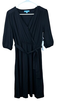 Draper James RSVP sz S Black Knit Faux Wrap Dress NWT