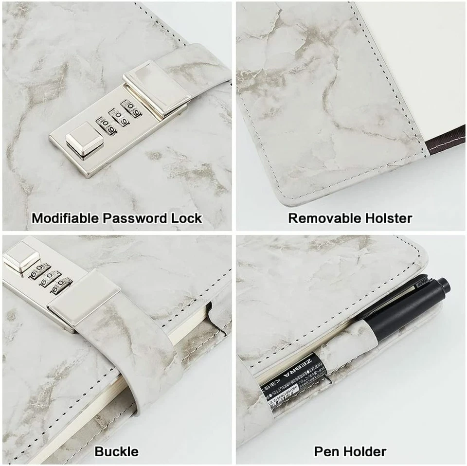 Diary with Lock A5 Marble Diary PU Leather Creative Journal Notebook - Image 4 of 4