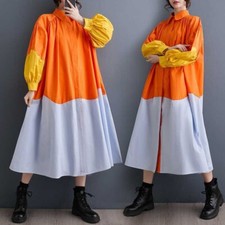 Hot Womens Fashion Mixed Colors Long Sleeves Lapel Collar Shirt Dress Gown Party