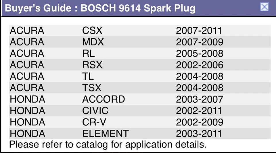✨Vela de ignição Bosch 9614 duplo irídio Honda Accord Civic CR-V Acura MDX RL RSX - Imagem 3 de 3
