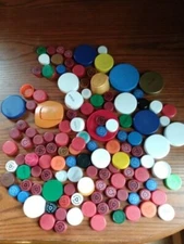 50 Bottle Tops Plastic Multi Color and Different Brands for crafts Free Shipping