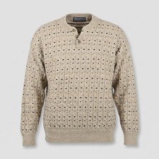 Geometrics Mens XL Beige Cotton Sweater Vintage Henley Speckled Knit USA Made
