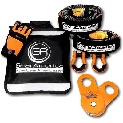 GearAmerica Off Road Recovery Kit, 9 Ton, Includes Tow Strap, Tree 9 Ton Orange