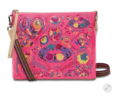 Consuela XO Downtown Crossbody Purse Bag in Embroidered Pink Multi Patent - NWT*
