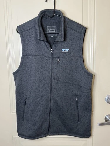 Simply Southern Mens XL Gray Sweater Fleece Vest Gorpcore Hiking Outdoor 1/4 Zip - product listing photo