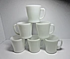 Set of 6 Anchor Hocking Fire King White Milk Glass D Handle Coffee Mug Vintage