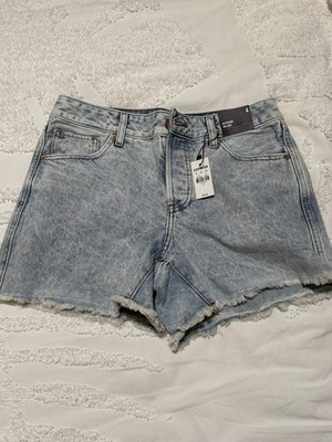 NWT Express Womens Jean Shorts Size 4 Blue Denim Boyfriend Mid Rise Cut Off NEW