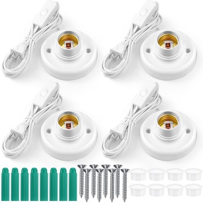 4 Pcs Light Socket with Cord Bulb Base E26/ E27 Lamp Base Desktop 9.84 ft Inc...
